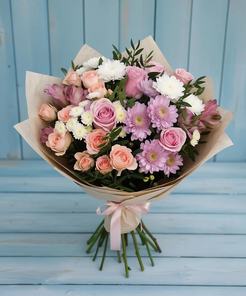 Букет цветов из: Хризантемы, Розы и Альстромерии в Беломорске