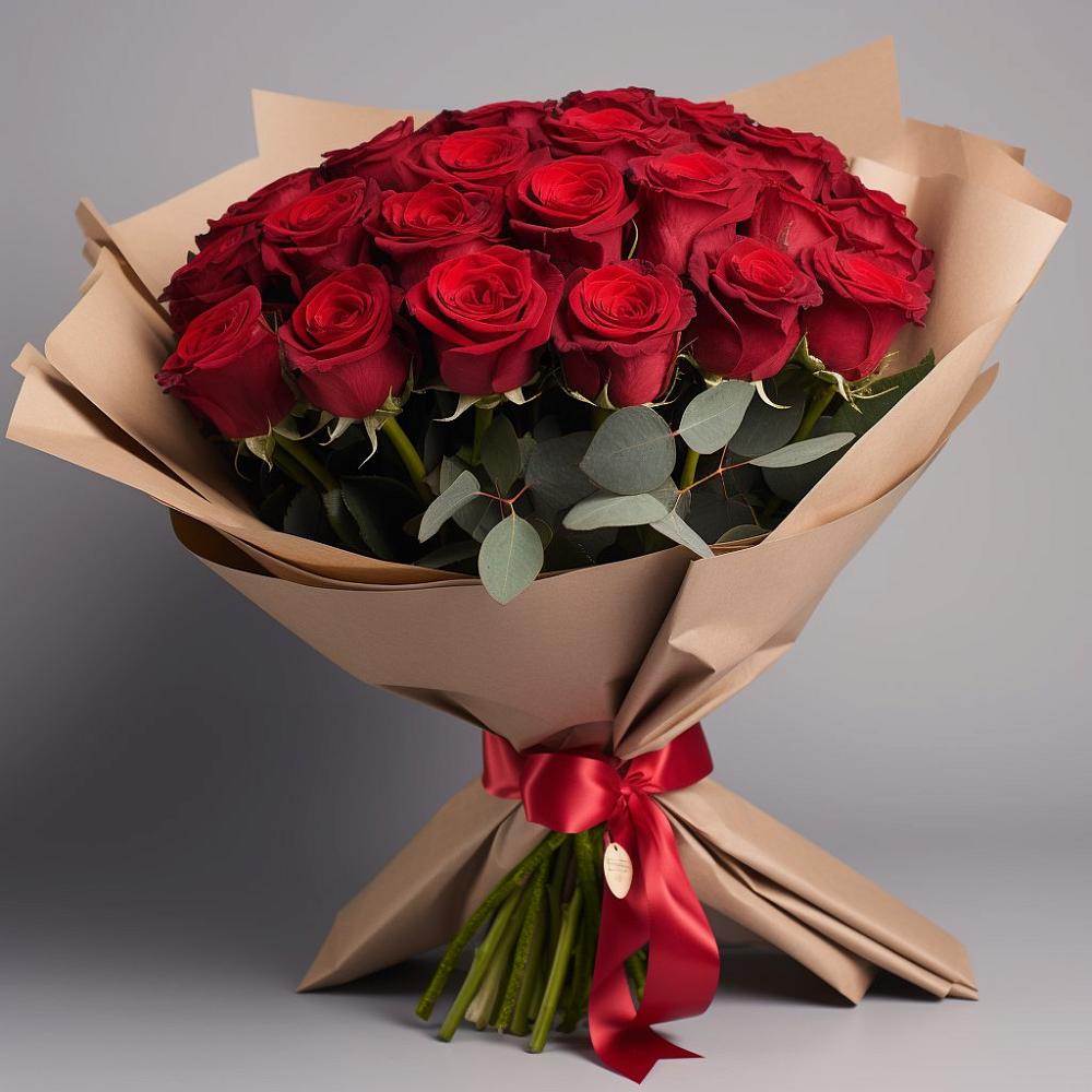 Букет 25 Красных роз Лотус в Беломорске