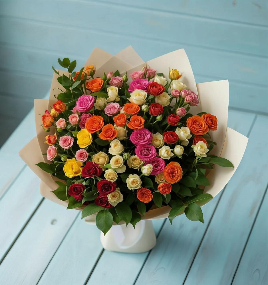 Букет Микс из разноцветных кустовых роз в Беломорске