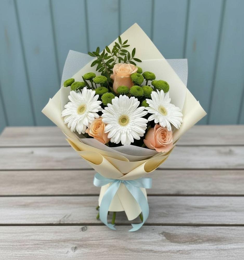 Букет цветов из: Герберы, Розы и Хризантемы в Беломорске