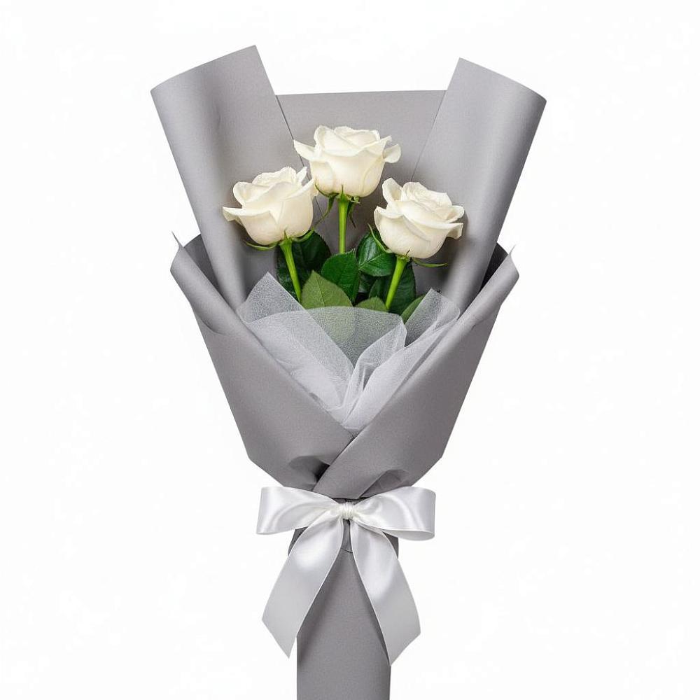 Букет 3 белые розы в Беломорске
