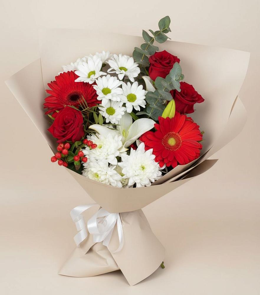 Букет цветов из: Розы, Хризантемы, Герберы и Лилии в Беломорске